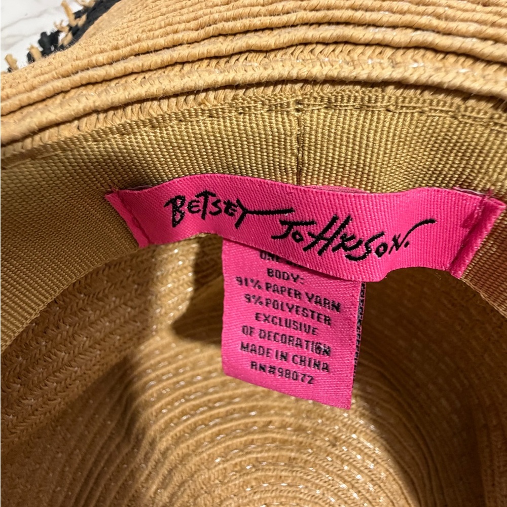 Betsy Johnson Raffia Straw Sun Hat with Black Pom-Pom Trim -- OS - Picture 7 of 8